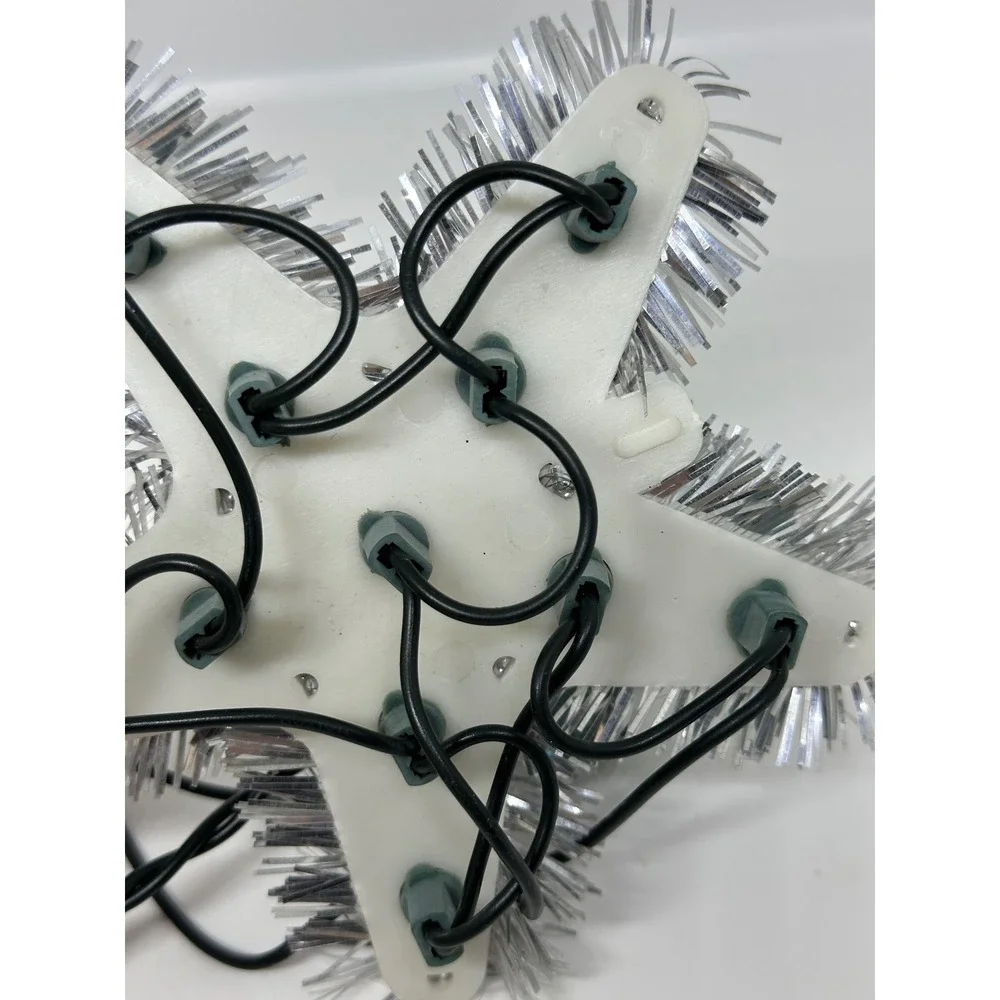 VTG Christmas Tree Topper Star Silver Tinsel Multi Color Lighted Holiday Decor